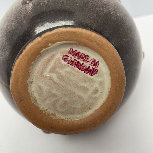 Ceramic Pitcher Brown Orange Flower Handle Made In Germany Small - Picture 6 of 7